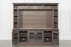 Wakefield 97" 2 Piece Wall Entertainment Center With Glass Doors -Furniture Store 225449 brown wood entertainment center 3