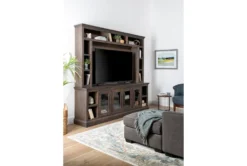 Wakefield 97" 2 Piece Wall Entertainment Center With Glass Doors -Furniture Store 225449 brown wood entertainment center room 16
