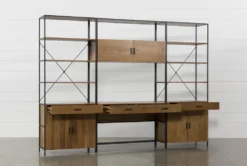 Hollis 3 Piece 115" Desk With Wide Cabinet Piers -Furniture Store 225508 brown wood desk and hutch set detail 45