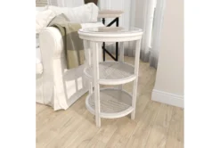 3-Tier White Mirror Top And Cane Accent Table -Furniture Store 243284 white wood accent table room 90