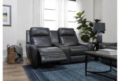 Bridget Grey 74" Power Reclining Console Loveseat With Power Headrest, Lumbar & USB -Furniture Store 248841 grey polyester console loveseat room 32