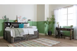Summit Grey Twin Bookcase Daybed Bed With 2-Drawer Captains Trundle -Furniture Store 249088 grey wood bed room 12