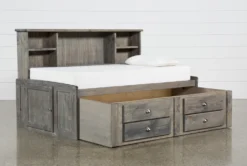 Summit Grey Twin Bookcase Daybed Bed With 2-Drawer Captains Trundle -Furniture Store 249088 grey wood bed storage 02