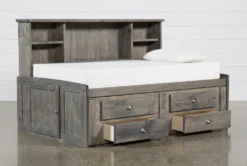Summit Grey Twin Bookcase Daybed Bed With 2-Drawer Captains Trundle -Furniture Store 249088 grey wood bed storage 03