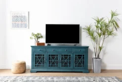 Belle Blue 70" TV Stand With Glass Doors -Furniture Store 250744 blue wood media console room 09