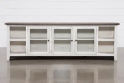 Dixon White 97" Tv Stand With Glass Doors -Furniture Store 254088 white wood media console front 02 1