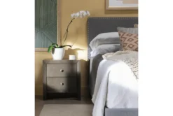 Colleen Queen Upholstered Panel Bed -Furniture Store 256053 grey fabric bed room 42