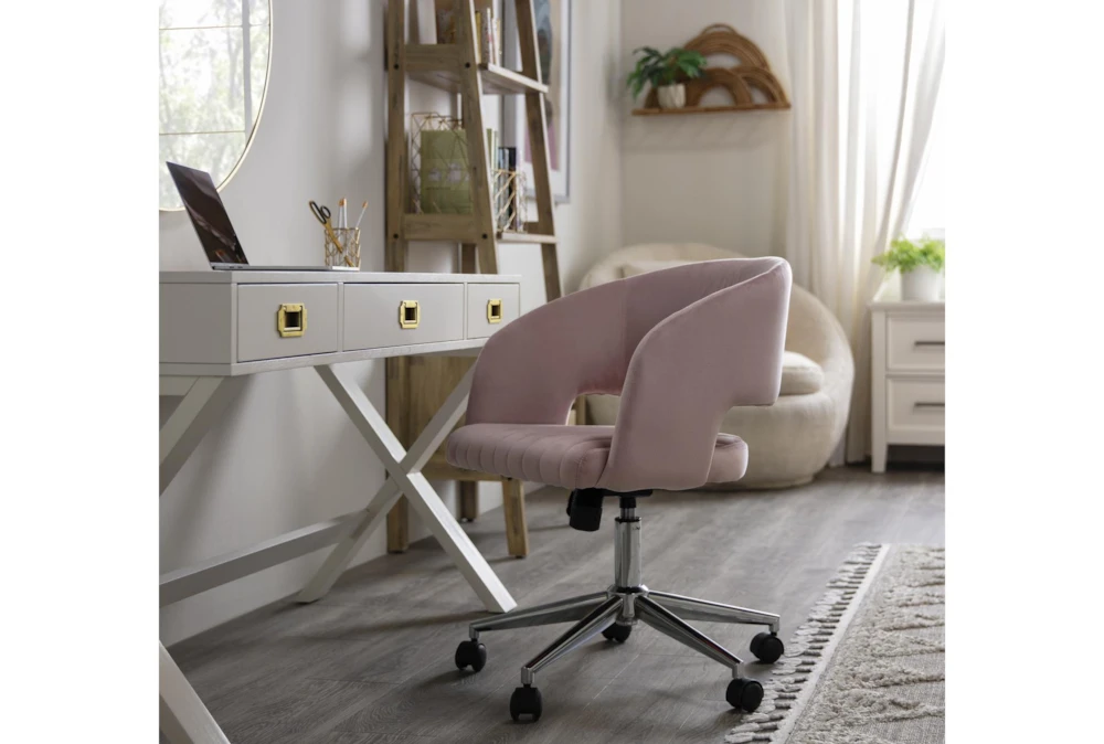 Phoebe Blush Velvet Rolling Office Chair 12 Phoebe Blush Velvet Rolling Office Chair - Image 10