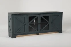 Sinclair Blue Lagoon 78" TV Stand With Glass Doors -Furniture Store 258161 blue wood media console side 18