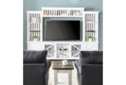 Sinclair II White 116" 4 Piece Entertainment Center With Glass Doors -Furniture Store 258168 white wood media wallentertainment center room 46