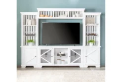 Sinclair II White 116" 4 Piece Entertainment Center With Glass Doors -Furniture Store 258168 white wood media wallentertainment center room 47