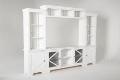 Sinclair II White 116" 4 Piece Entertainment Center With Glass Doors -Furniture Store 258168 white wood media wallentertainment center side 18