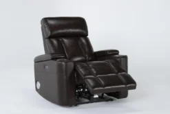 Eastwood Espresso Home Theater Power Wallaway Recliner With Power Headrest, Bluetooth & USB -Furniture Store 260964 brown polyester wallaway recline 23