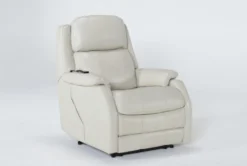 Palma Pearl Leather Power Wallaway Recliner With Heat, Massage, Power Headrest & Lumbar -Furniture Store 267661 white leather recliner side 18