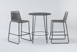 Caspian Outdoor Bar With Grey Barstools Set For 2