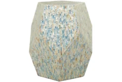 16" Shell Pentagon Faceted Multi-Color Drum Accent Table -Furniture Store 270020 multicolor mother of pearl accent table back 82