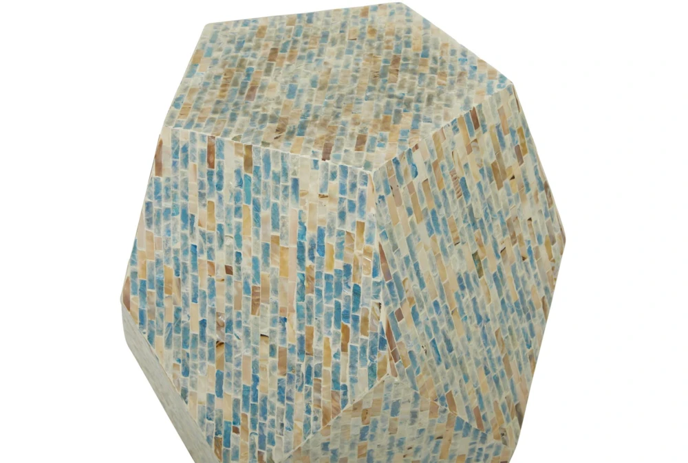 16" Shell Pentagon Faceted Multi-Color Drum Accent Table - Image 2