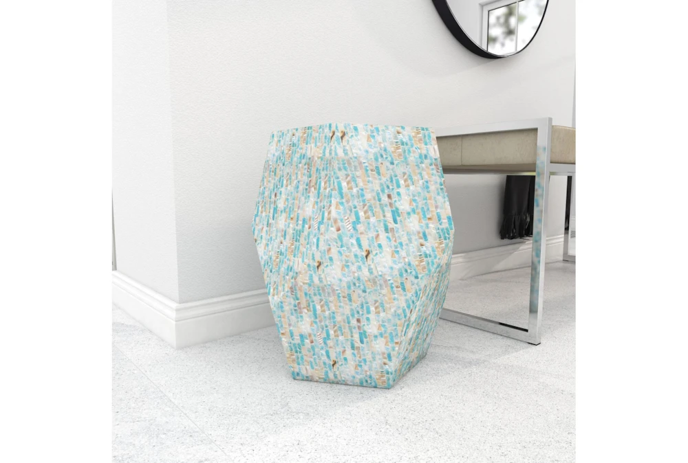16" Shell Pentagon Faceted Multi-Color Drum Accent Table - Image 9