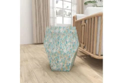 16" Shell Pentagon Faceted Multi-Color Drum Accent Table -Furniture Store 270020 multicolor mother of pearl accent table room 92