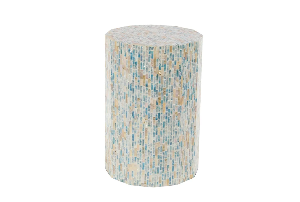 13" Natural Wood And Shell Round Faceted Multi-Color Accent Table 5 13" Natural Wood And Shell Round Faceted Multi-Color Accent Table - Image 3