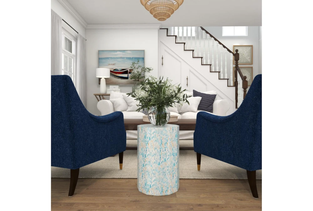 13" Natural Wood And Shell Round Faceted Multi-Color Accent Table 7 13" Natural Wood And Shell Round Faceted Multi-Color Accent Table - Image 5