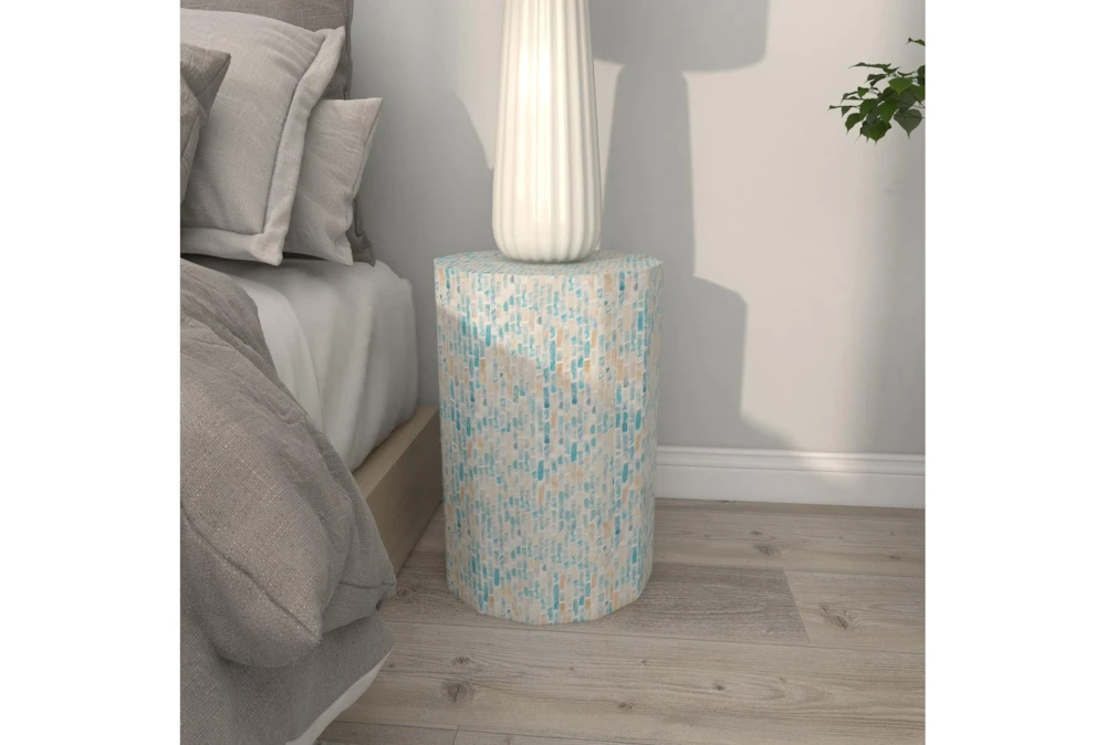 13" Natural Wood And Shell Round Faceted Multi-Color Accent Table 9 13" Natural Wood And Shell Round Faceted Multi-Color Accent Table - Image 7