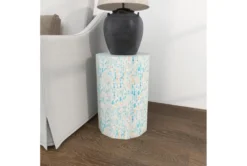 13" Natural Wood And Shell Round Faceted Multi-Color Accent Table 24 13" Natural Wood And Shell Round Faceted Multi-Color Accent Table -Furniture Store 270022 blue mother of pearl accent table room 90