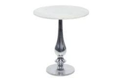 20" Round Silver And Marble Pedestal Accent Table -Furniture Store 270032 white marble accent table material 76