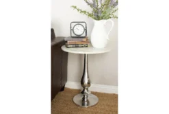 20" Round Silver And Marble Pedestal Accent Table -Furniture Store 270032 white marble accent table room 85