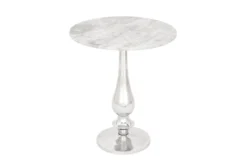 20" Round Silver And Marble Pedestal Accent Table