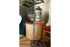 Light Brown Reclaimed Wood Drum Accent Table -Furniture Store 270332 none wood accent table room 85