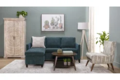 Mikayla Teal 76" Queen Plus Sleeper With Reversible Chaise -Furniture Store 270877 blue fabric sleeper room 59