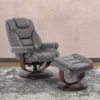 Farley Grey Leather Manual Reclining Swivel Chair And Ottoman