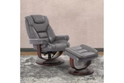 Farley Grey Leather Manual Reclining Swivel Chair And Ottoman