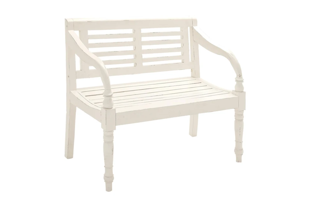 40" White Antiqued Wood Slat Back Bench 4 40" White Antiqued Wood Slat Back Bench - Image 2