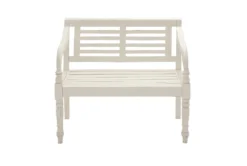 40" White Antiqued Wood Slat Back Bench