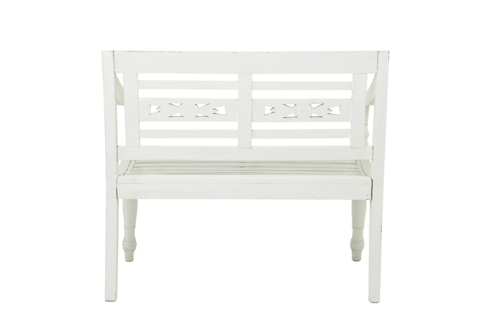 40" White Antiqued Wood Slat Back Bench 7 40" White Antiqued Wood Slat Back Bench - Image 5