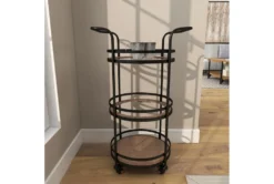 21" Round Iron 3 Tier Bar Cart -Furniture Store 276350 brown metal bar cart room 92