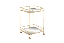 30" Gold + Mirror Bamboo Detail Square Bar Cart -Furniture Store 276401 gold multi media bar cart material 76