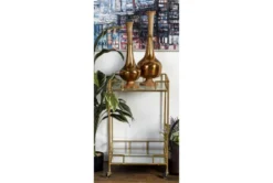 30" Gold + Mirror Bamboo Detail Square Bar Cart -Furniture Store 276401 gold multi media bar cart room 85