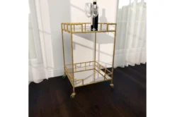 30" Gold + Mirror Bamboo Detail Square Bar Cart -Furniture Store 276401 gold multi media bar cart room 89