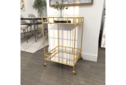 30" Gold + Mirror Bamboo Detail Square Bar Cart -Furniture Store 276401 gold multi media bar cart room 90