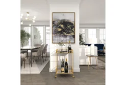 30" Gold + Mirror Bamboo Detail Square Bar Cart -Furniture Store 276401 gold multi media bar cart room 95