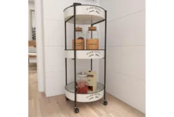 Round White Iron 3 Tier Farmhouse Rolling Storage Cart -Furniture Store 276490 white metal bar cart room 89