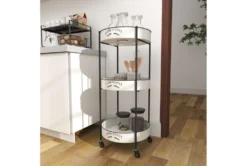 Round White Iron 3 Tier Farmhouse Rolling Storage Cart -Furniture Store 276490 white metal bar cart room 92