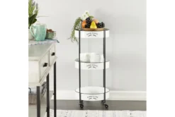 Round White Iron 3 Tier Farmhouse Rolling Storage Cart -Furniture Store 276490 white multi media bar cart room 85