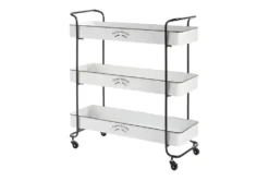 Rectangular White Iron 3 Tier Farmhouse Rolling Storage Cart -Furniture Store 276491 white metal bar cart material 76