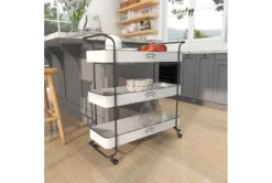 Rectangular White Iron 3 Tier Farmhouse Rolling Storage Cart -Furniture Store 276491 white metal bar cart room 90