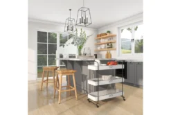 Rectangular White Iron 3 Tier Farmhouse Rolling Storage Cart -Furniture Store 276491 white metal bar cart room 95