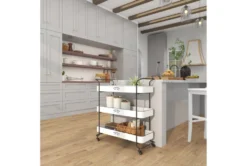 Rectangular White Iron 3 Tier Farmhouse Rolling Storage Cart -Furniture Store 276491 white metal bar cart room 96